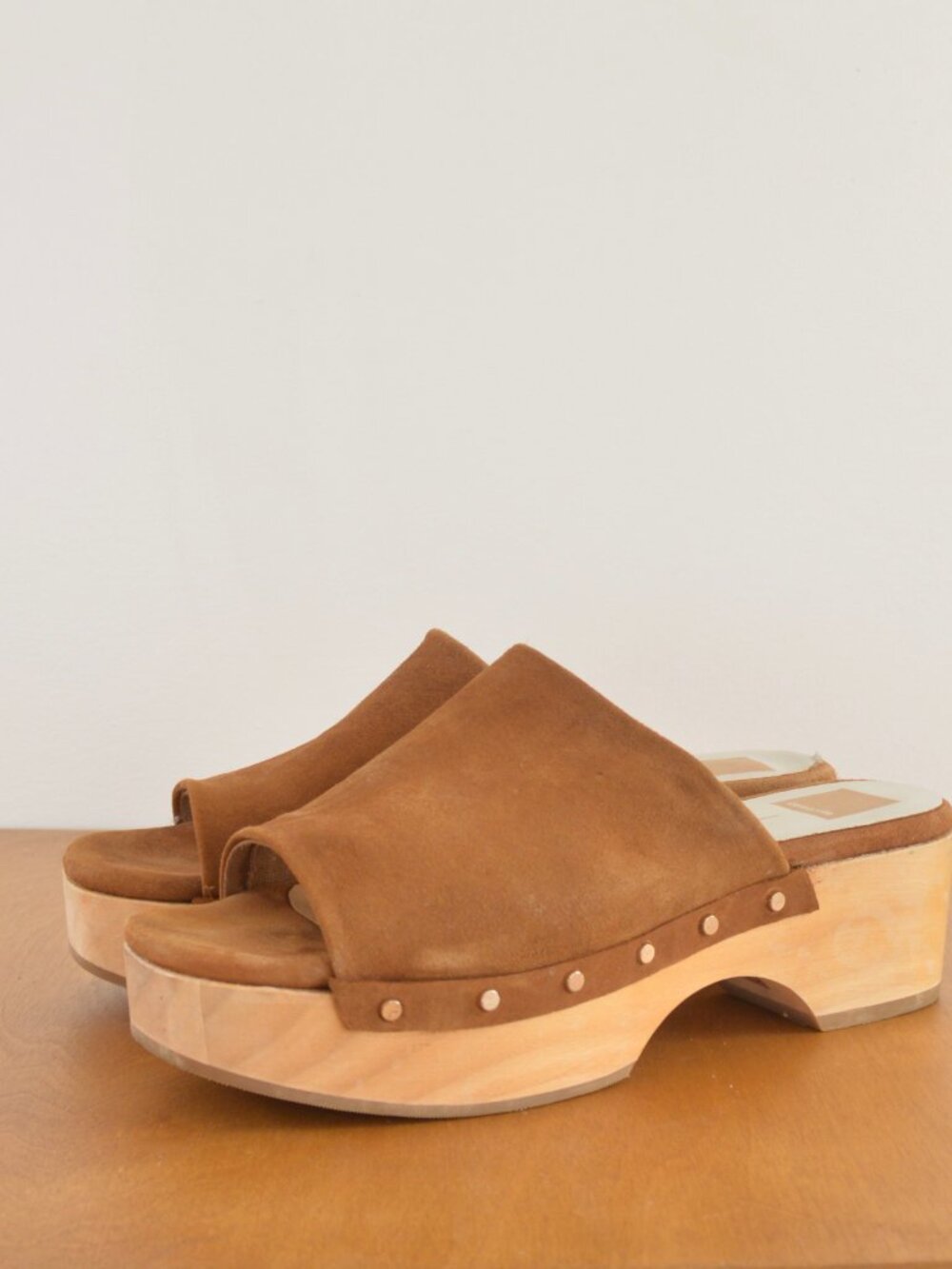 dolce vita wooden square toe open toe clog heels size 8 excellent